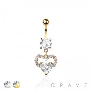 316L SURGICAL STEEL MULTI CZ HEART IN HEART DANGLE BELLY BUTTON NAVEL RING 